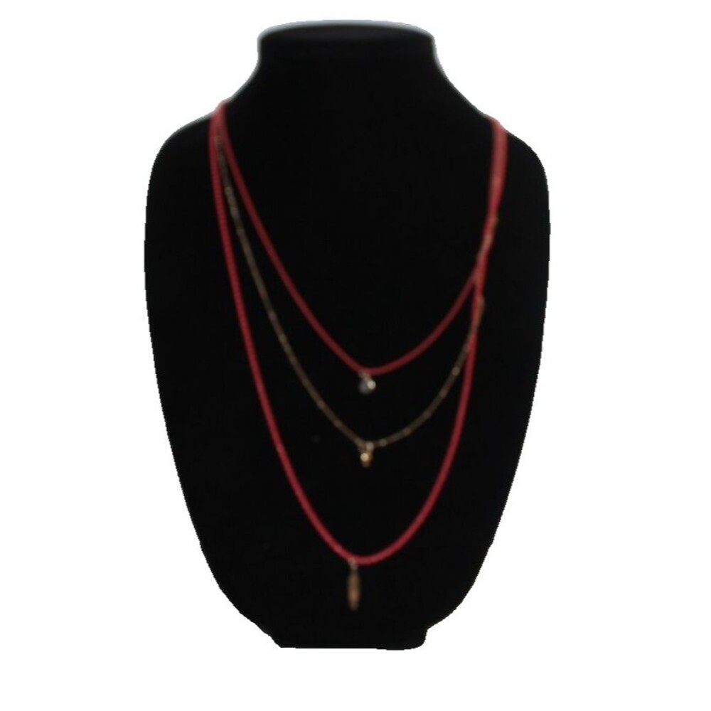 Multi Strand Coral Beads And Gold Tone Necklace 36 inch